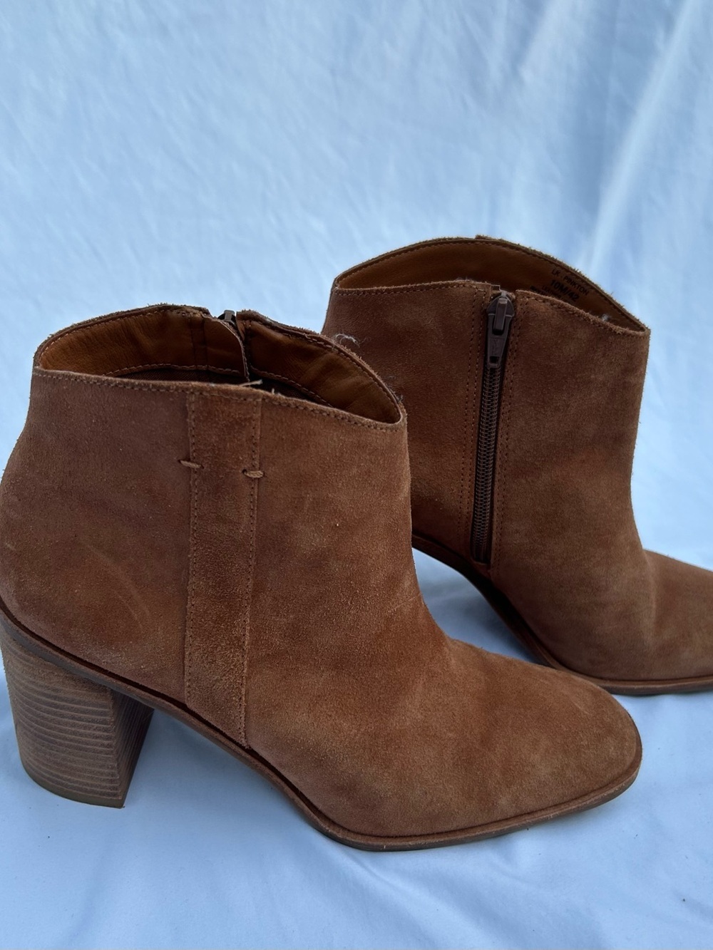 Lucky Brand Tan Suede Ankle Booties with Stacked Heel
